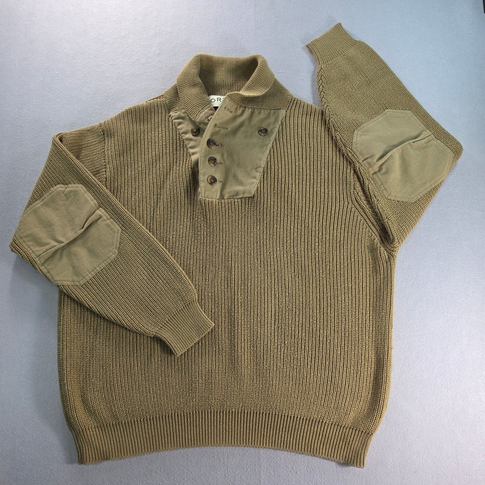 Orvis Vintage Men's WWII Style Mechanic Jeep Sweater Knit Pullover L Patch Elbow